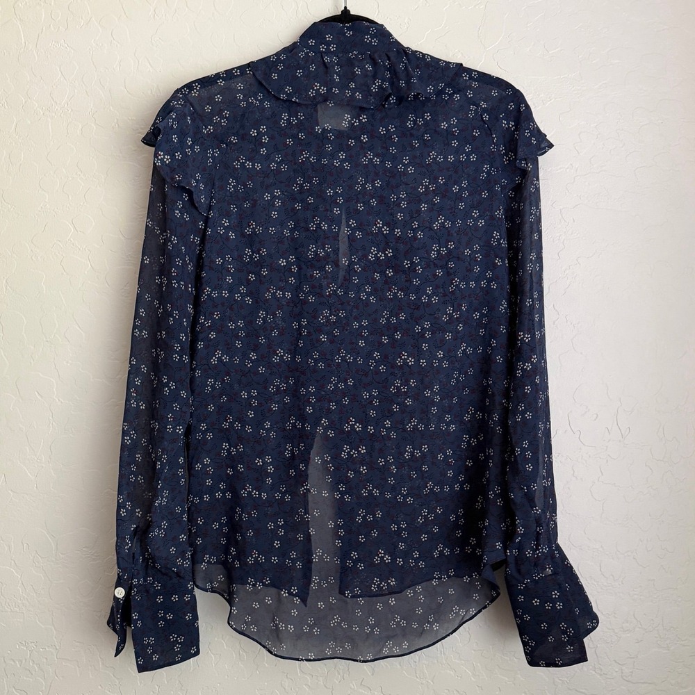 Veronica Beard Women's Finley Ruffled Tie Neck Floral Printed Blouse Navy Sz 10 - Picture 3 of 10